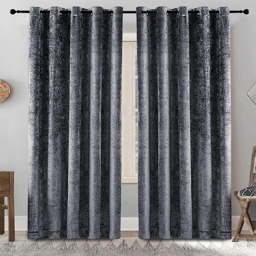 Luxury Santiago Crushed Velvet Curtains Ready Made Eyelet Ring Top Lined Curtain - Picture 13 of 19