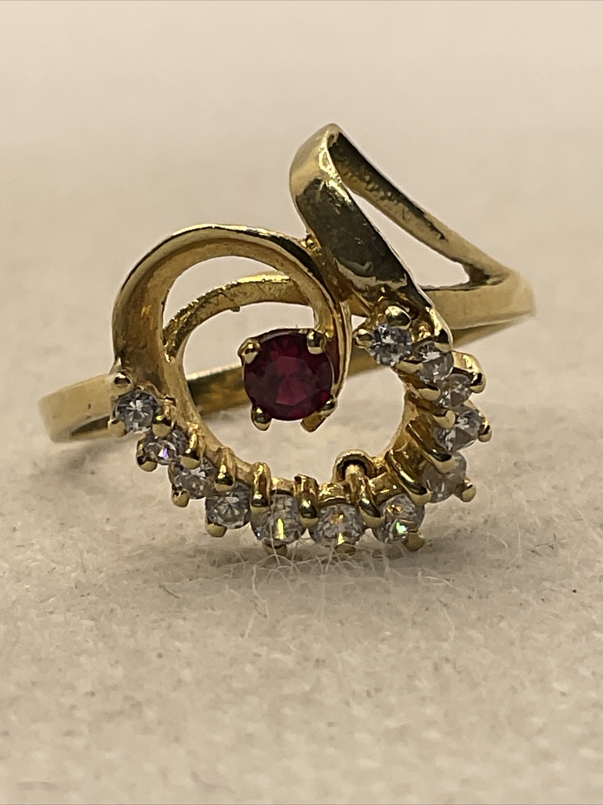ELEGANT Solid 14K Yellow Gold Created Ruby & Whit… - image 1