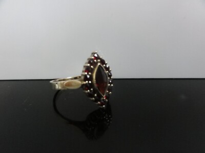 Antique Art Deco Gild Sterling Silver Genuine Bohemian Garnet  Ladies Ring 7.5US