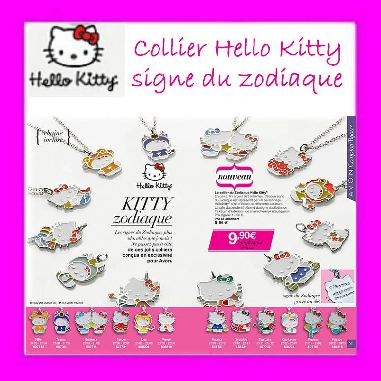 Joli collier pendentif HELLO KITTY signe du ZODIAQUE AVON - 12 signes au choix - Photo 1/1