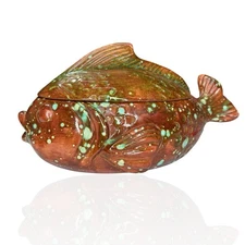 Quirky Vintage 1970 Fish Shaped Lidded Serving Dish MCM Decor Unique Jar