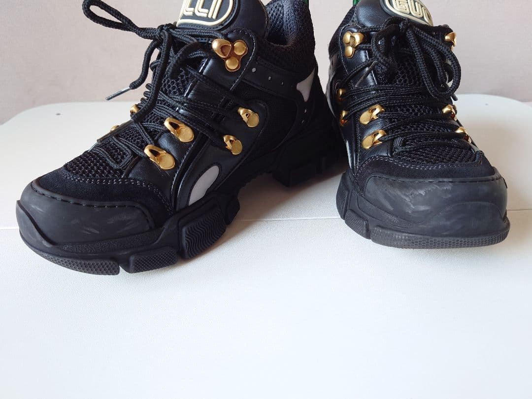 Auth Gucci Leather Black Flashtrek Low cut Sneakers Logo EU35 US5 UK2 Women thumbnail 24