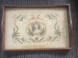 Antique Victorian Era Tea Caddy Hand Embroidered On Silk Center Piece