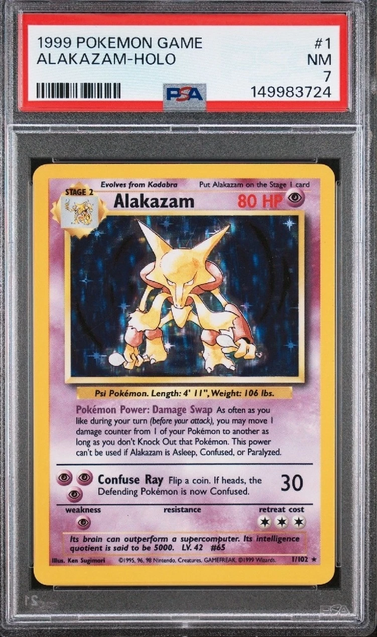 POKEMON ALAKAZAM Card 1999 GAME BASE SET #1 HOLO PSA 7 NM WOTC Vintage RARE