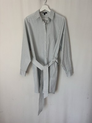 Express Portofino Button Up Shirt Small Striped White Blue Long Belted