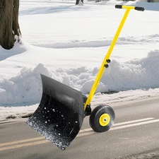 Snow Shovel With Wheels,29.1" W X 19.3" H Heavy Duty Snow Pusher For Driveway,Er
