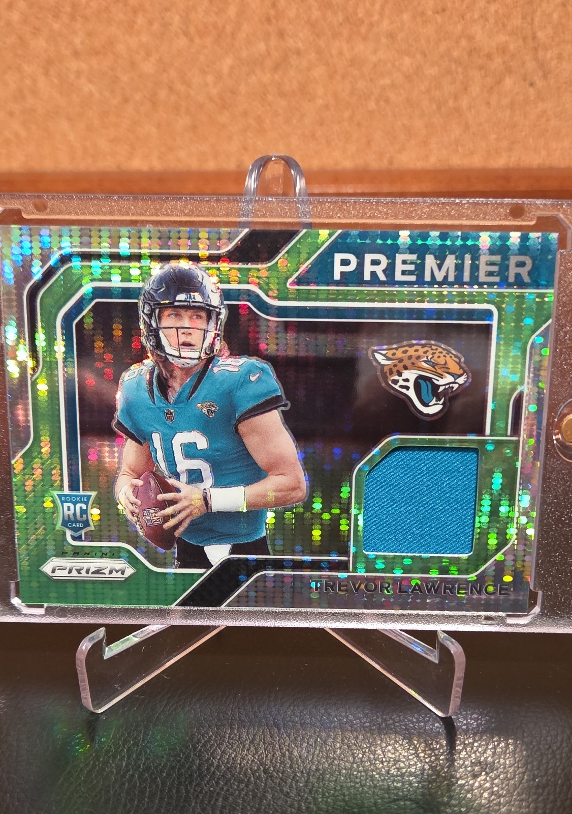 Trevor Lawrence 2021 Panini Prizm Premier Neon Green Pulsar Prizm Rookie Card 