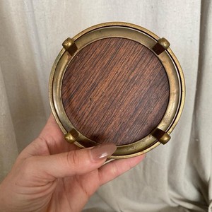 Restoration Hardware Stackable Wood & Metal Coaster Set Vintage Retro Round