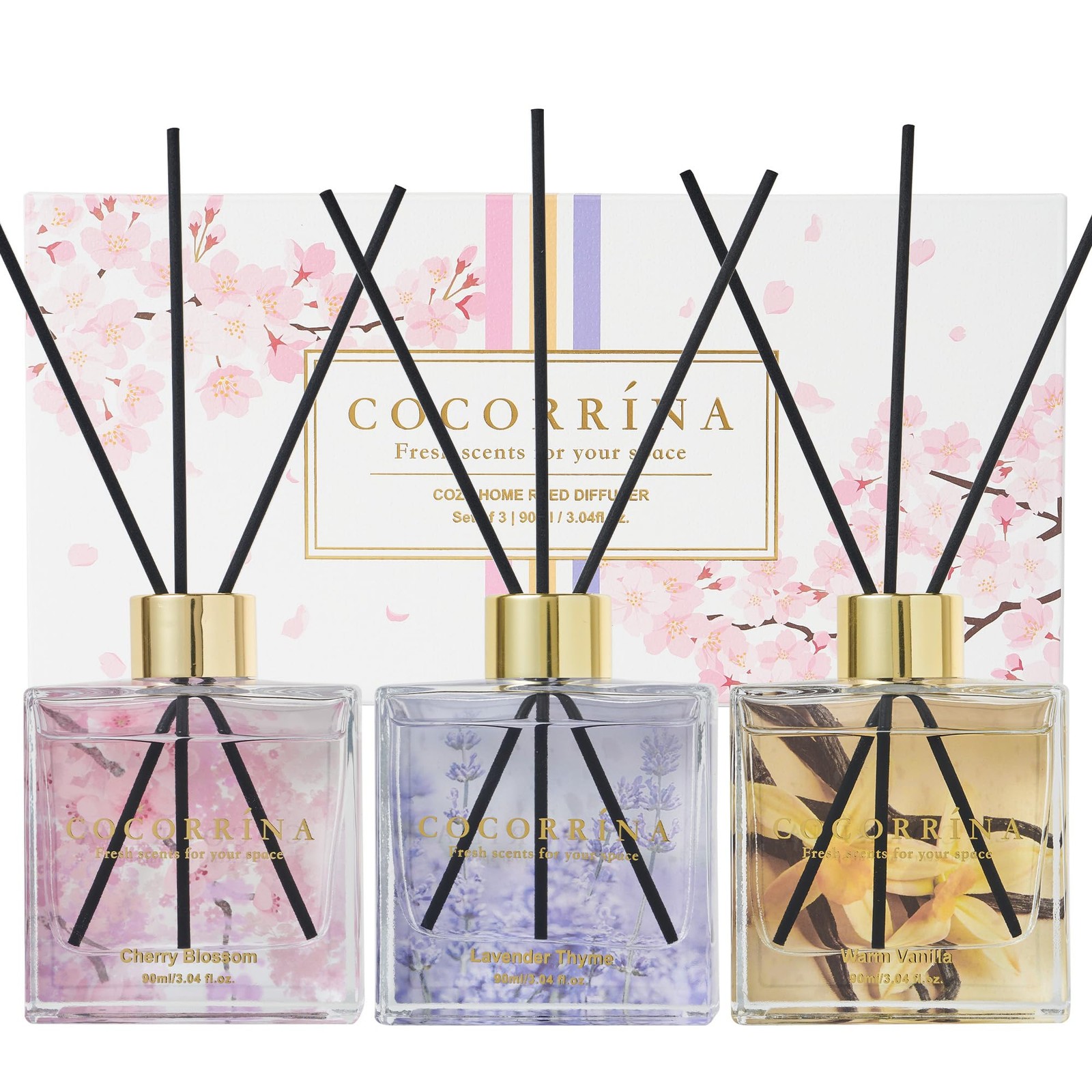 Set 3 Diffusori Cocorrína 90ml | Essenze Floreali e Vaniglia Calda