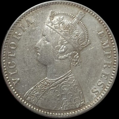 Rare Key Date British India Victoria Silver 1884 B Raised On Flower Bombay HV38