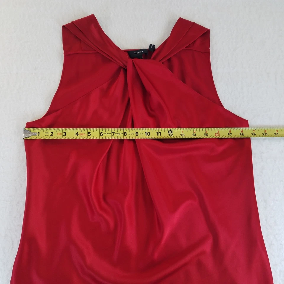 Blusa Camisola Theory Twist Escote Frontal Escote Rojo GRANDE Mezcla de Seda Sin Mangas Foto 3 de 4
