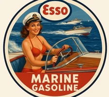Retro Style Esso Marine Outboard Gasoline  Round  Garage Sign