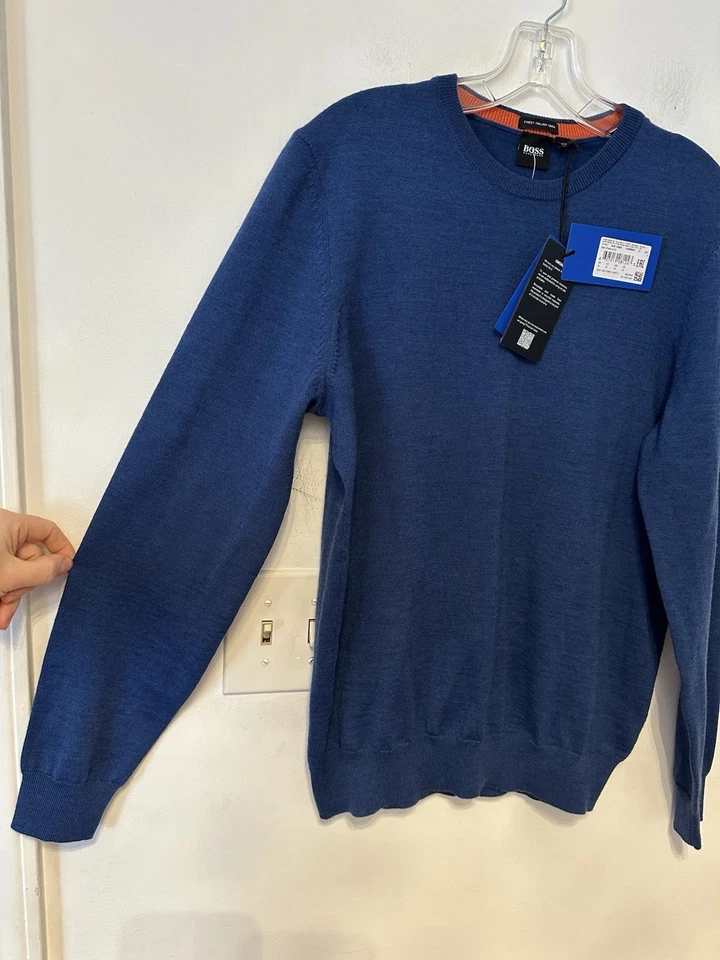 New Men Hugo Boss Pullover Wool Sweater Size M Blue - Image 4 of 4