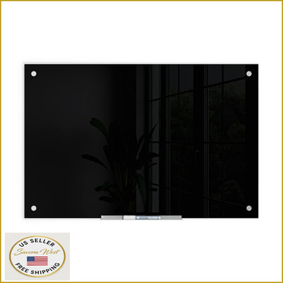 U Brands Glass Dry Erase Board, 24''x 36'', Black, Silver Grommets, Frameless