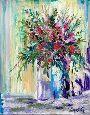 Winter Flowers by Spring 8x10 Original Painting on Birch Wood Floral Decor 