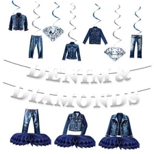 Party Decorations - 12PCS Banners with Hanging Swirls Denim and Diamonds