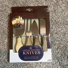 Evriholder 4-Piece Cheese Knife Set Stainless Steel with Wooden Handles