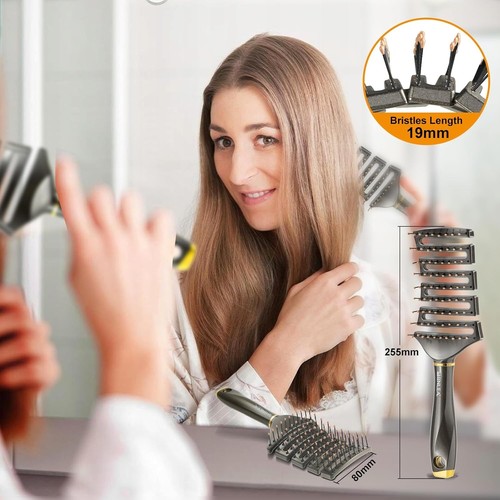 Curved Detangling Brush for Curly Hair, Professional Vented Black&Gold - Picture 6 of 8