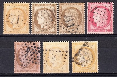 FRANCIA 1871-1872-1873.  CERES. CONJUNTO DE 7  SELLOS.   US.