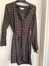 LOFT Gray Burgundy White Geometric Belted V-Neck Long Sleeve Mini Dress S