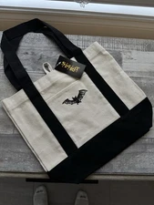 Spirit Halloween Embroidered Pocketed Gothic Bat Mini Canvas Tote Bag