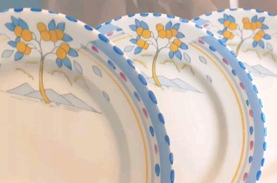 Burleigh Ware: 6er Set 9 Zoll Teller: Zitronenbaum: Zenitform: Art Deco