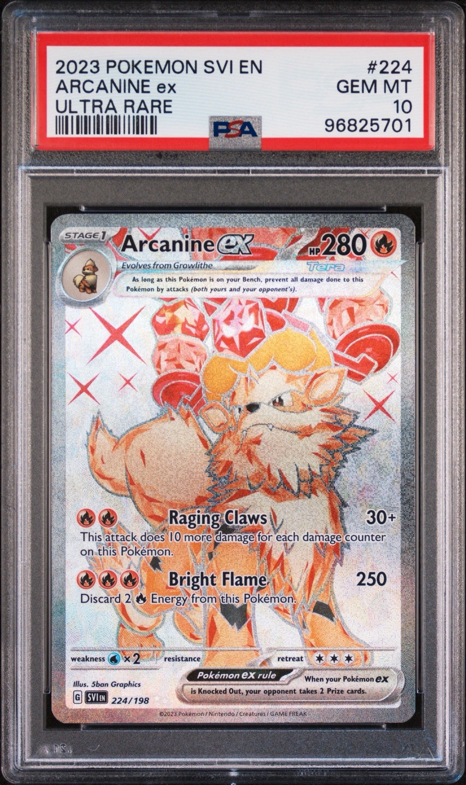 2023 POKEMON SCARLET & VIOLET BASE SET 224/198 ARCANINE EX PSA 10