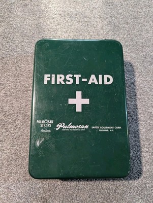 Pulmosan First Aid Kit Green Vintage Safety Equipment Corp Metal Box Empty
