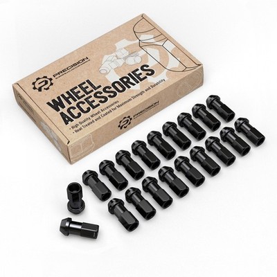 (20) 12x1.5 Black 45mm Extended Lug Nuts (1.8'') Tuner Racing Cone Seat Open End