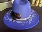 Blue Felt Wide Brim Fedora Hat Rhinestone Band Feather Accent, Women’s One Size — photo 4