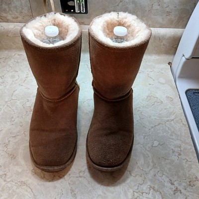 Bearpaw Boots Womens Size 8 Brown Suede Shearling Lined Mid Calf Winter