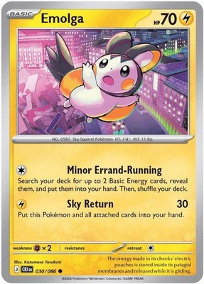 Emolga Reverse Holo Common Lightning Reverse Holo ME04: Chaos Rising CRI 030/086