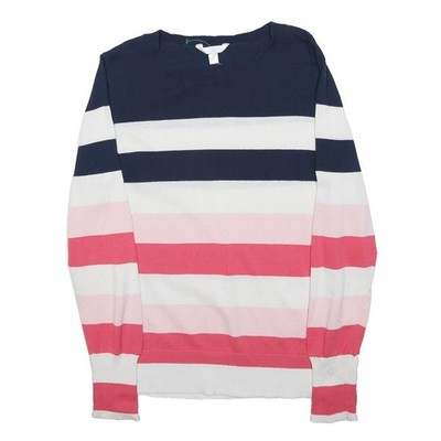 TIME & TRU Damen Pullover dunkelblau & rosa gestreift uni Rundhals Baumwollmischung M