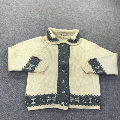Vintage Alexanders Sweater Cardigan Kids XS White Wool Fair Isle Made Italy