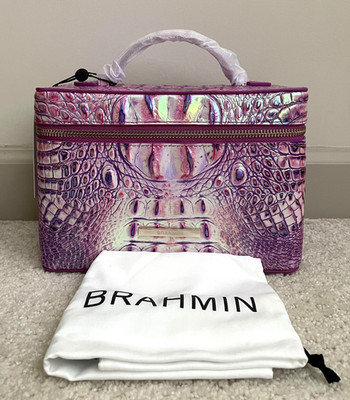 BRAHMIN Melbourne CHARMAINE Makeup Bag Leather Case PURPLE IRIS Pink Violet NWT