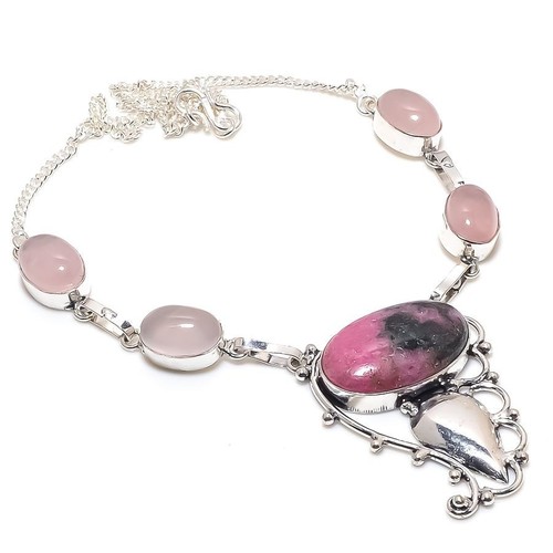 Natural Rhodonite Gemstone Handmade 925 Sterling Silver Jewelry Necklace Sz 18" - 第 1/1 張圖片