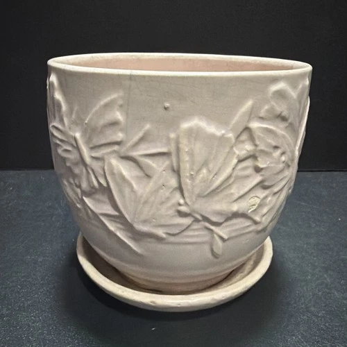 Vintage NELSON McCOY 5”  Lavender Butterfly Flower Pot Planter with Saucer