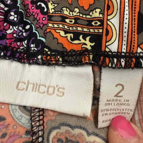 Chico's Women Palazzo Pants Size 2 (US L/12) Wide Leg Boho Chic Hippie Paisley - Picture 3 of 5
