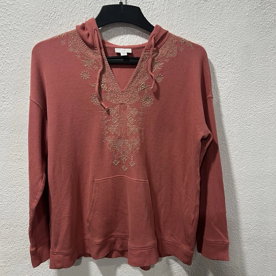 J. Jill Mujer Talla M Bordado Tejido Gofre Pullover Cordón Sudadera con Capucha Rosa Oscuro Foto 2 de 4