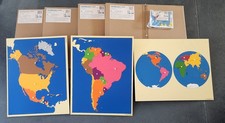 Montessori Geography - Wood Board Map Package Set of 7 USA Asia Europe World