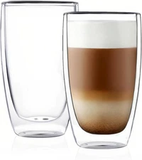 Double Wall Thermo Glass Cup 13.5 Oz,Insulated Glass Coffee Set of 2