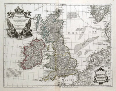 BRITISH ISLES, UK, Great Britain, De L'Isle original antique map