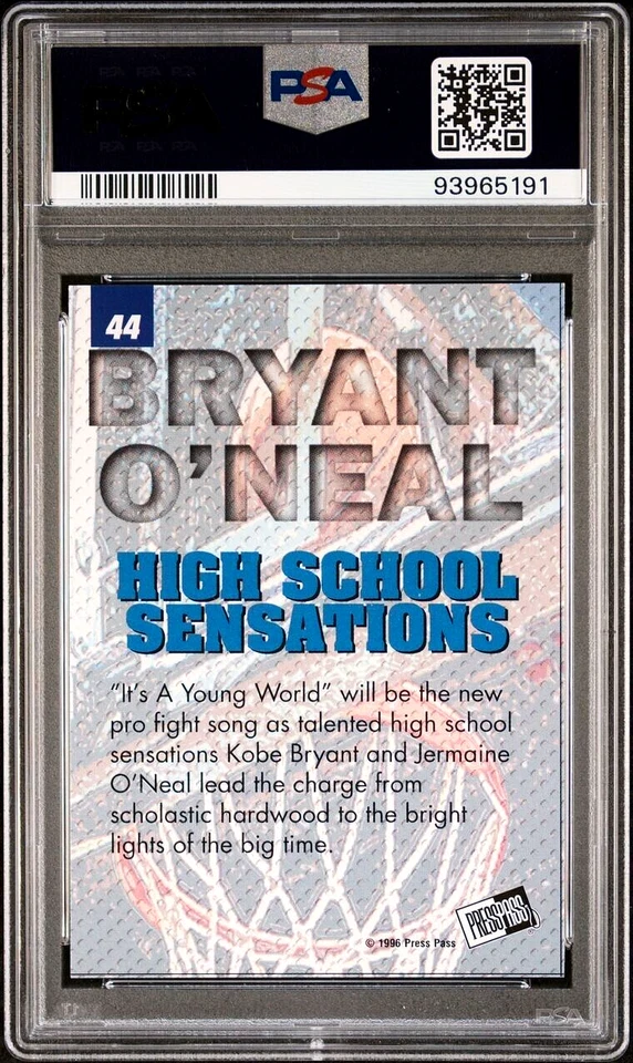 Press Pass Kobe Bryant #44 1996 (HOF) PSA 10 gema como nuevo (novato) (raro: Pop 42) Foto 2 de 2