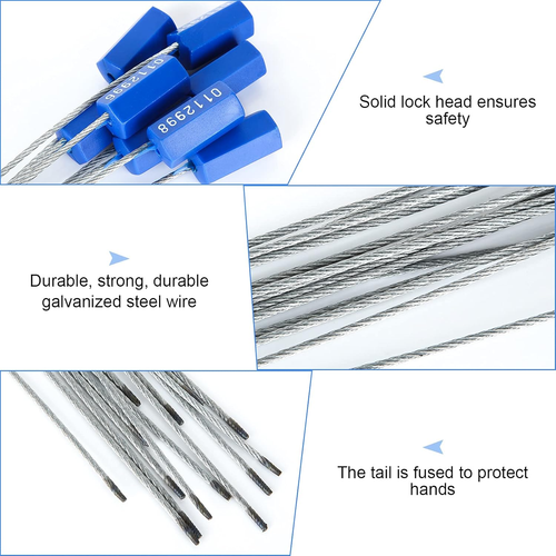 100 PCS Security Cable Seals Numbered Tamper Proof Security Tags, Blue Steel Pul - Picture 4 of 8