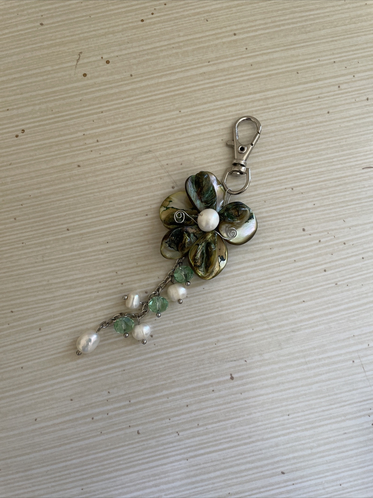 Handmade Green Abalone Shell Pearl Fairy Flower Wire Wrap Keychain ...