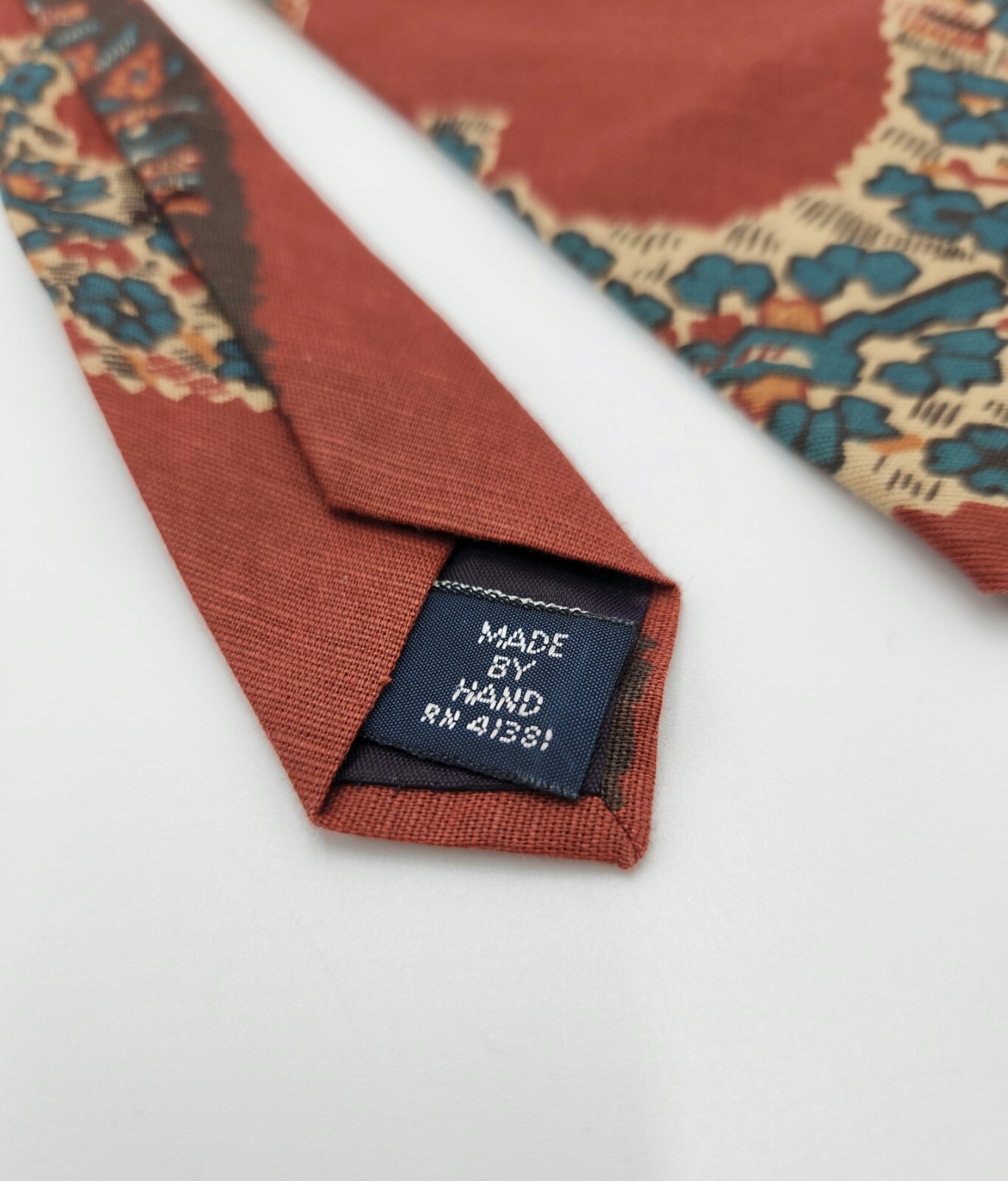 Polo Ralph Lauren Vintage Brick Red w/ Paisley Floral Pattern Linen & Cotton Tie image 5