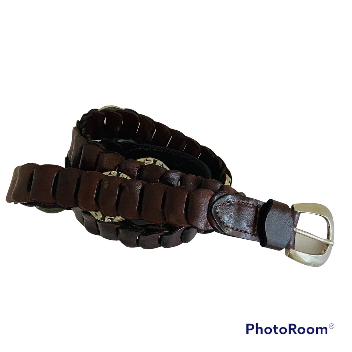 Lane Bryant Brown Woven Leather Belt 18/20 Brass Buckle | eBay display picture 3