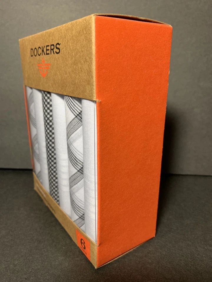 Juego de 6 pañuelos Dockers para hombre 100 % algodón tonos blancos negros NUEVO SIN ABRIR Foto 3 de 4
