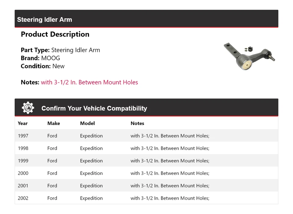 Рычаг холостого хода рулевого управления для Ford Expedition 1997-2002 годов выпуска MOOG 1997 1998 1999 2000 2001 - Изображение 2 из 4