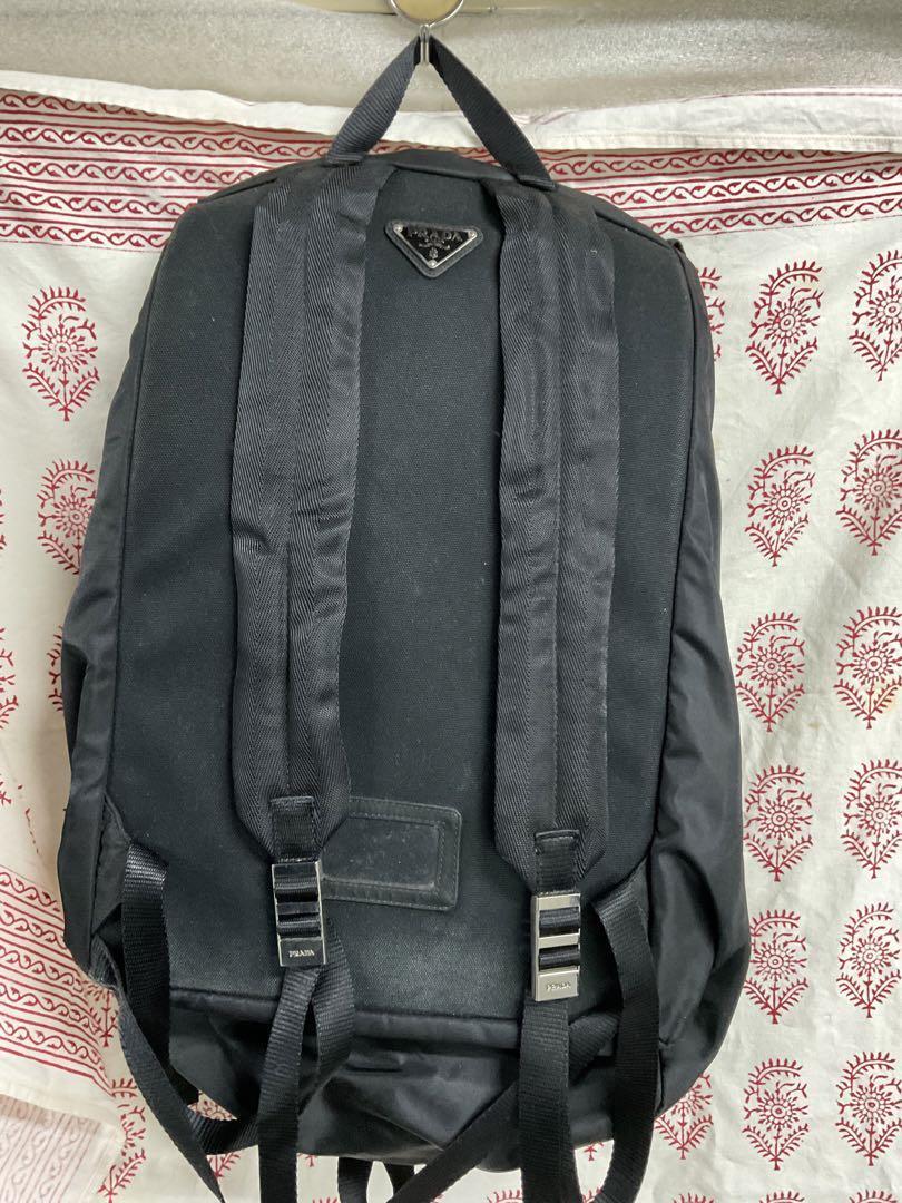 PRADA Nylon Backpack V136 Black Metal Triangle Enamel Logo